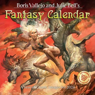 Cover of Boris Vallejo & Julie Bell's Fantasy Wall Calendar 2024: A Year of Classic Images for 2024