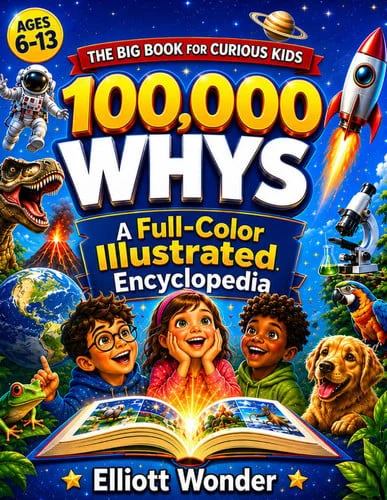 Cover of 100,000 Whys for Kids: A Full-Color Visual Encyclopedia of Big Questions, Clear Answers, Science, Space, Animals, Nature, History, Inventions, and How the World Works for Ages 6–13
